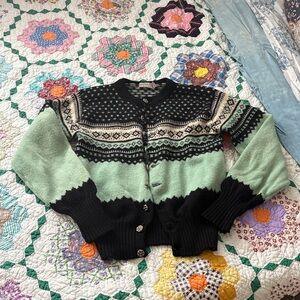 Vintage mint and black fair isle sweater